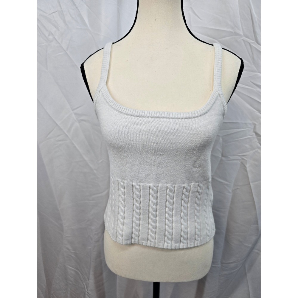 Arden B Womens XL‎ White Knit Camisole Square Neck Cable Knit Trim Tank Top
